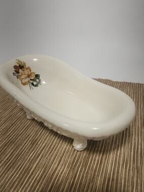 Vintage Westmoreland Milk Glass Mini Clawfoot Bathtub Planter Trinket Dish